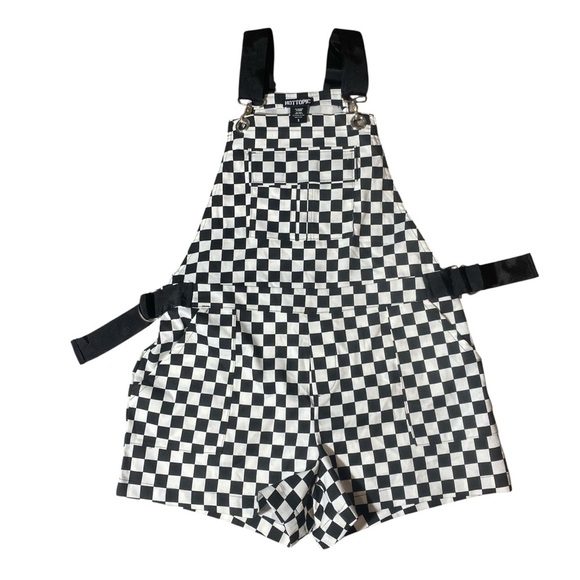 Hot Topic Checkered Utility Shortalls Black White Size S - Picture 1 of 13